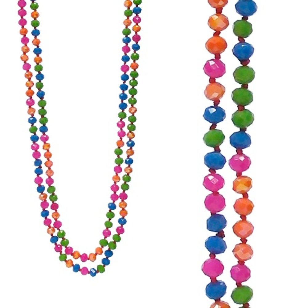 New Boutique Multi Colored 8mm Faceted Beaded Necklace 60"